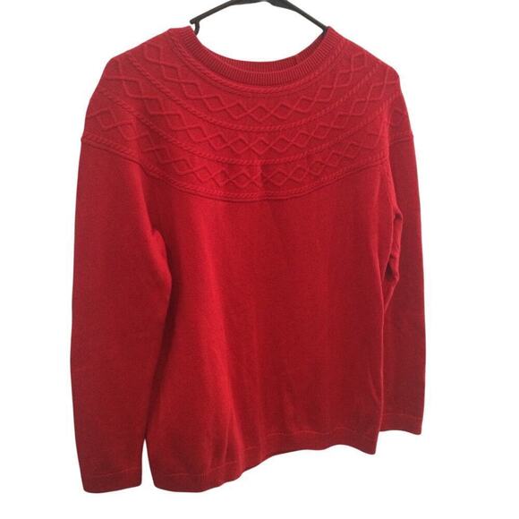 Talbots Women Cable Knit Sweater Size LP Large Cashmere Transitional Red Preppy - Picture 1 of 10
